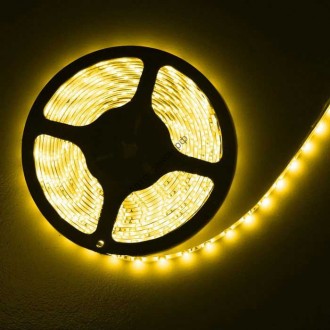 Светодиодная влагозащищенная лента, 5050-SMD,60LEDs/M,14.4W/m,IP65, 12V DC 5M- бобина Желтая